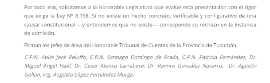 Solictud de Rechazo del Pedido de Juicio Político
